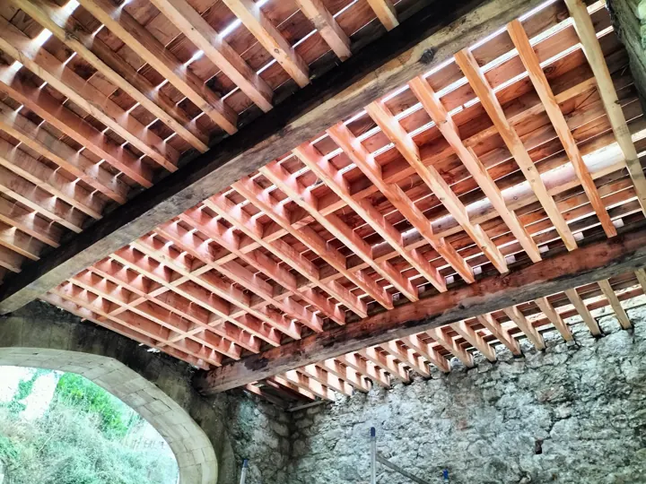 Timber floor structure during construction