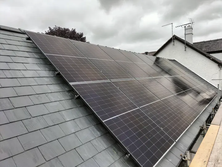 Solar panels fitted on a domestic roof