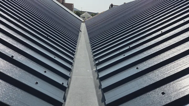 Close detail of a rubber roof valley